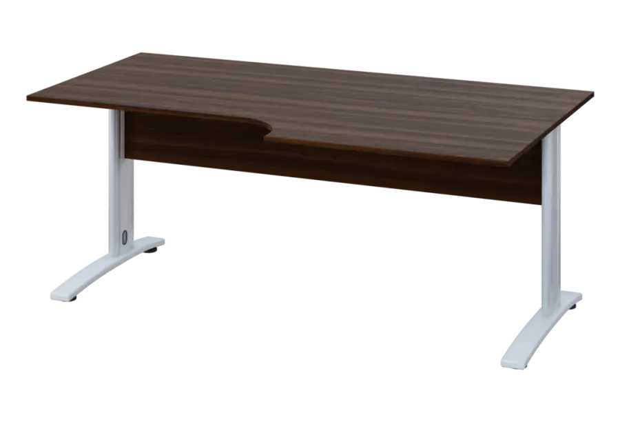 ERK 18 - 188 stůl kancelářský, rohový, pravý, kovová podnož bílá, deska 18 mm, široký 1800 mm, ořech královský